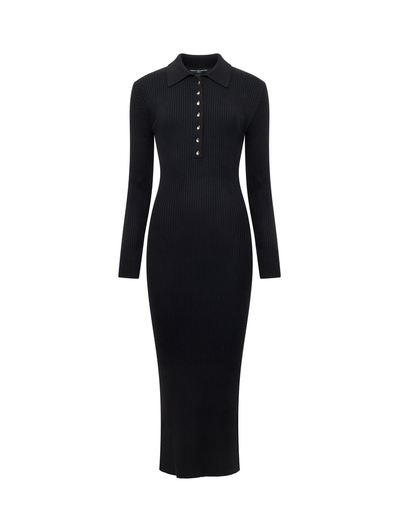 Mari Knit Long Sleeve Collared Midi Dress