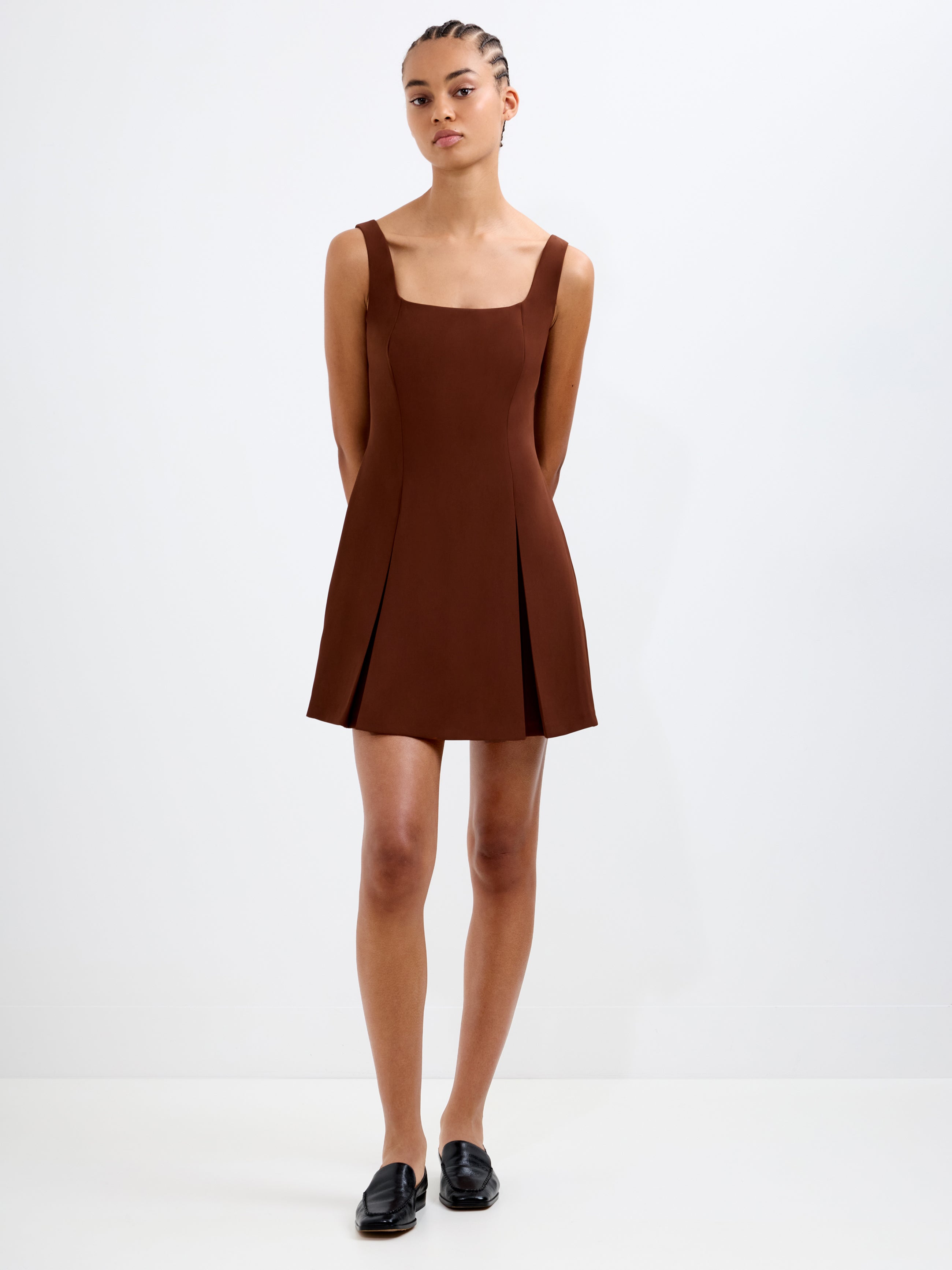 Square Neck Inverted Pleat Mini Dress