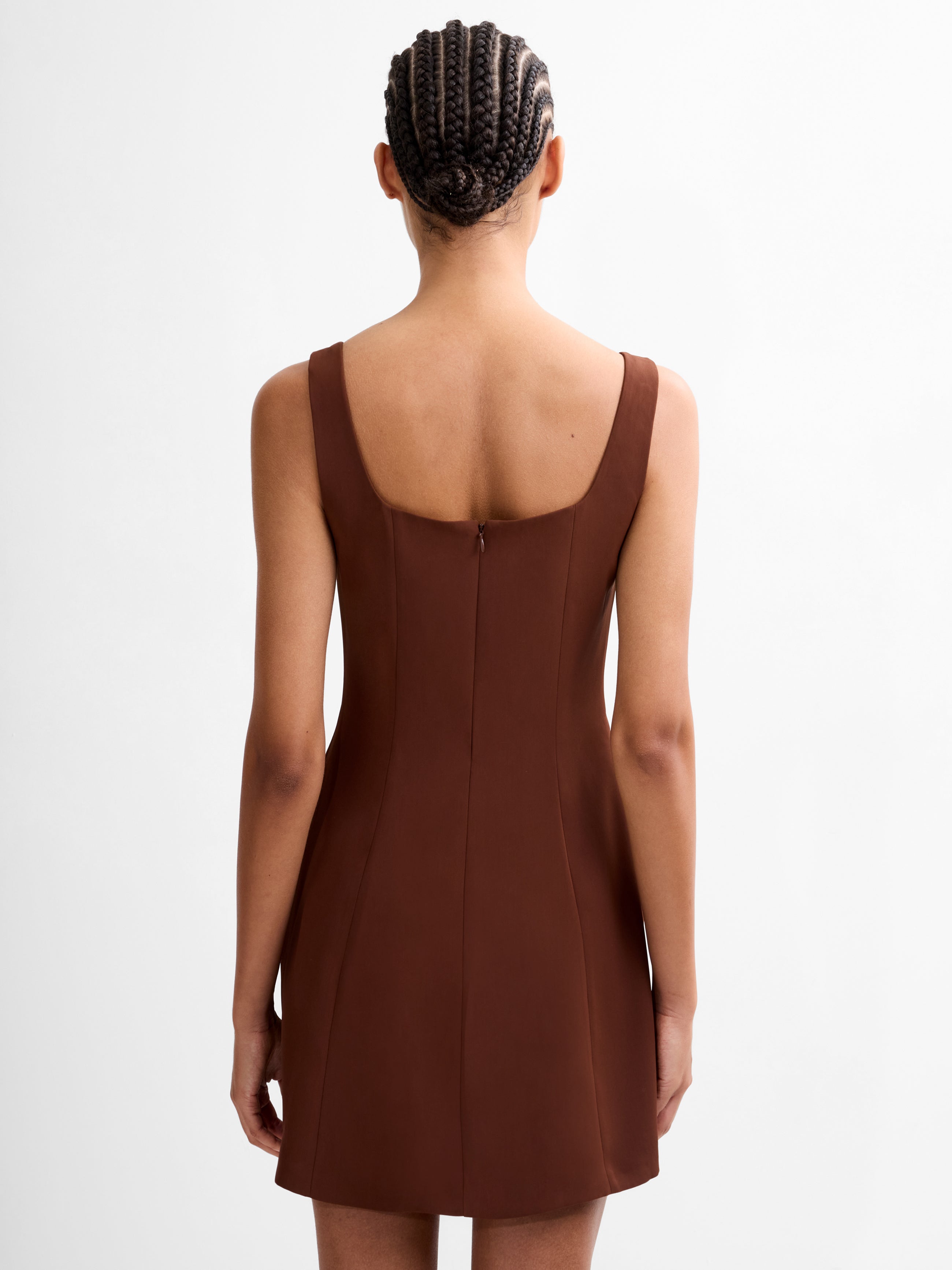 Square Neck Inverted Pleat Mini Dress