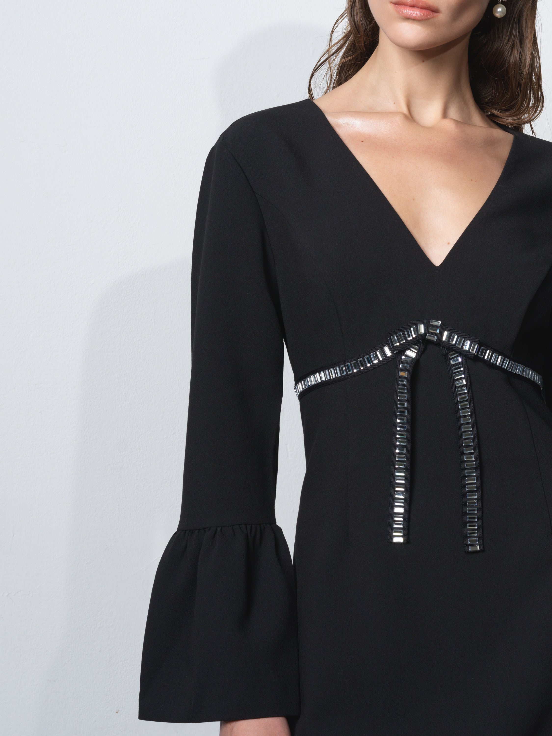 Azra Twill Diamante Bow Mini Dress