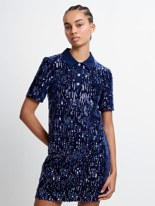 Trinny Velvet Sequin Collared Mini Dress