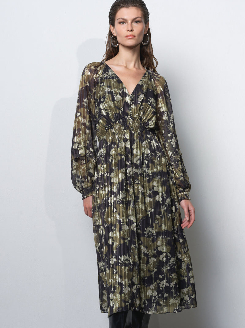 Lizzy Madeline Crepe Puff Sleeve Dress