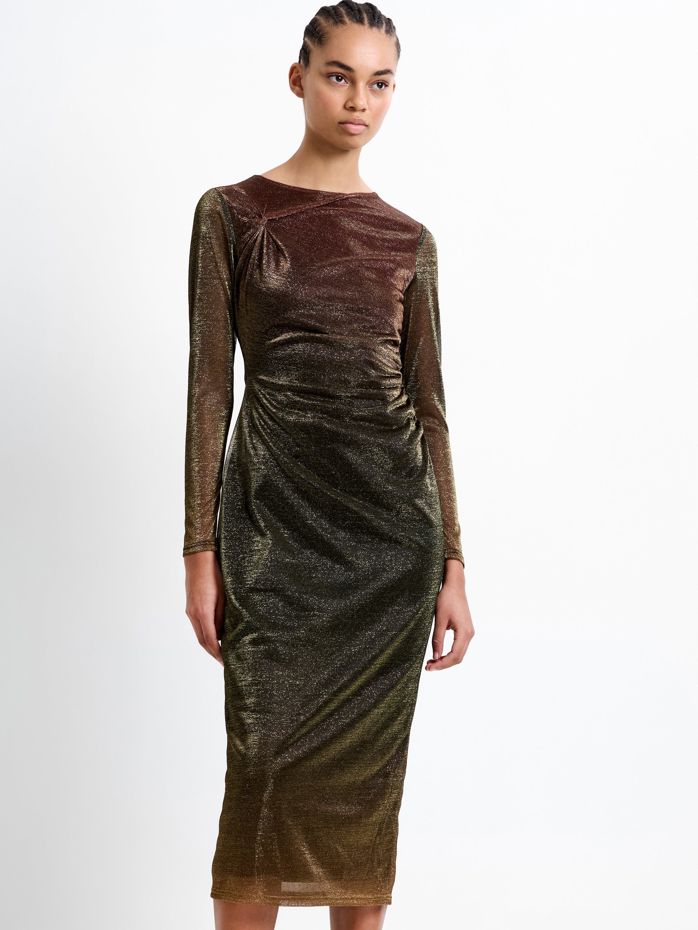 Lurex Long Sleeve Midi Dress