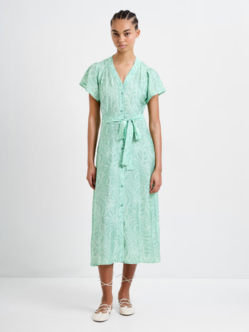 Abstract Green Printed Midi Dress