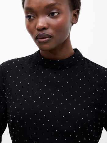 Black Diamante Long Sleeve Mini Dress