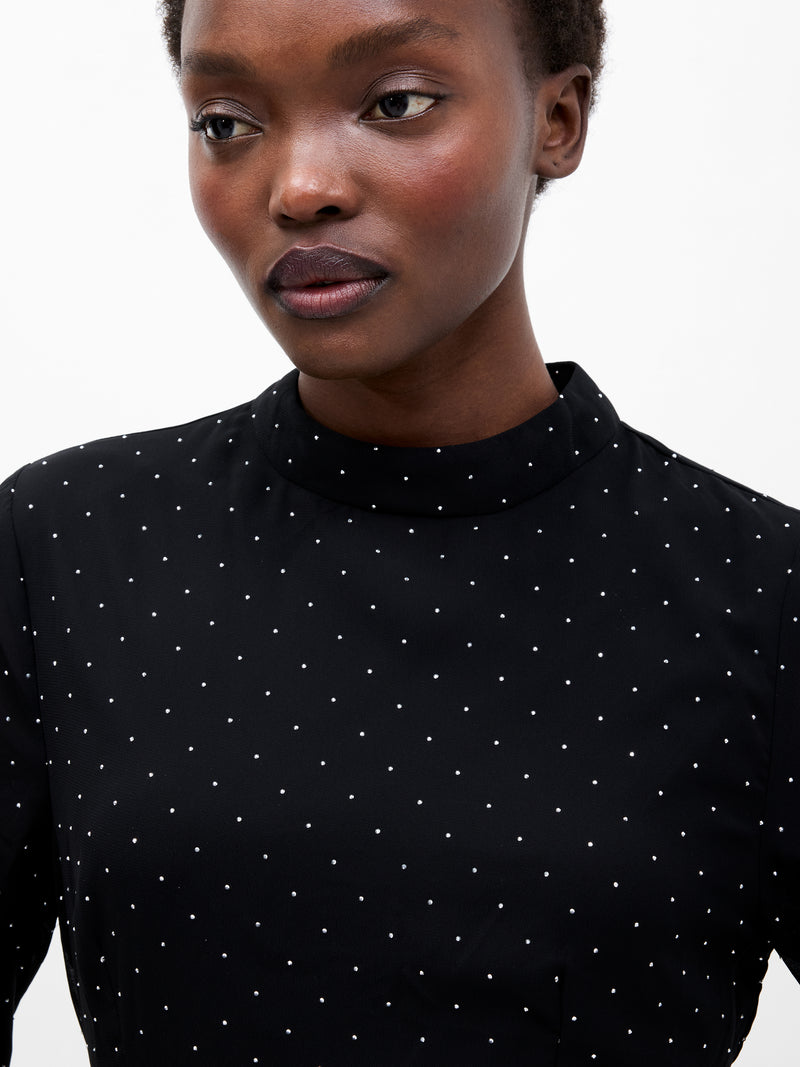 Black Diamante Long Sleeve Mini Dress