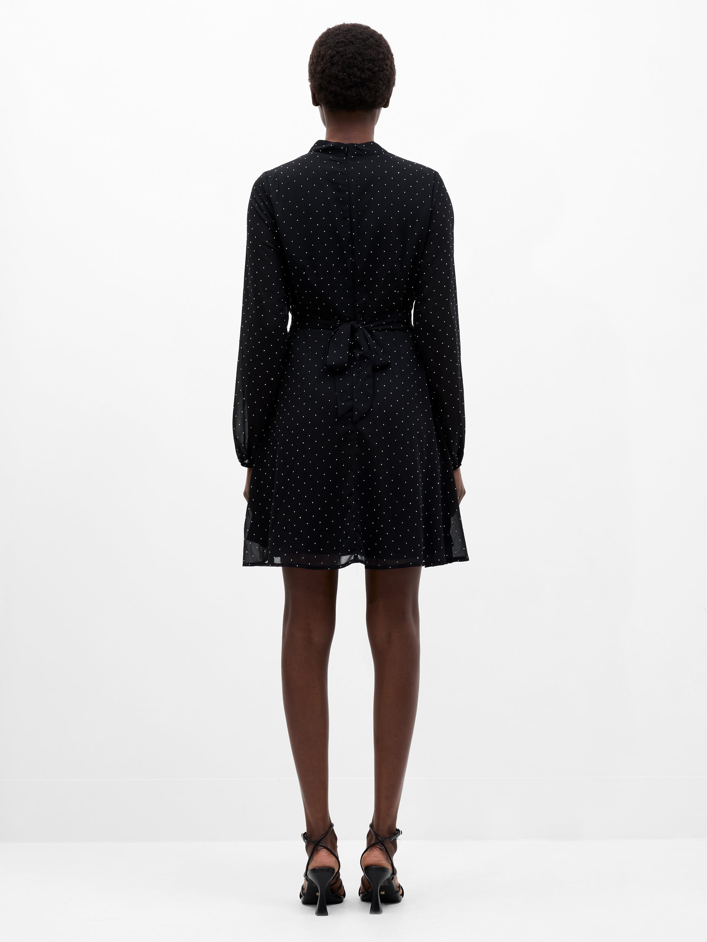 Black Diamante Long Sleeve Mini Dress