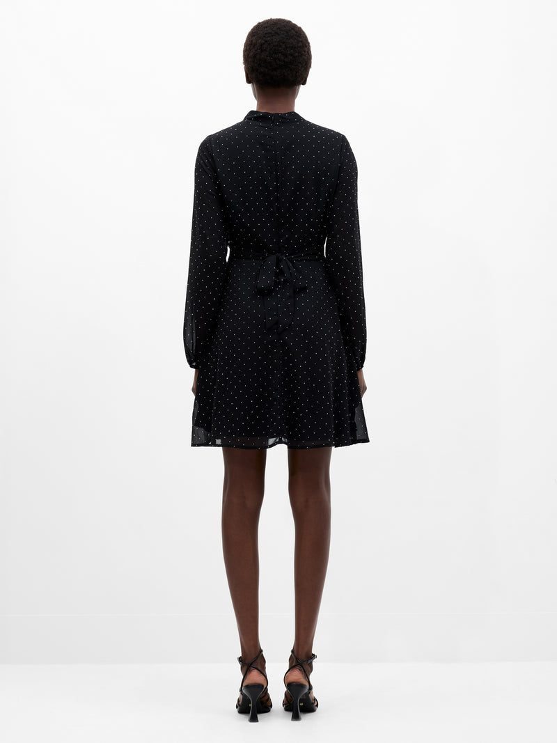 Black Diamante Long Sleeve Mini Dress