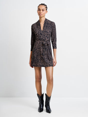 Leopard V Neck Tie Dress