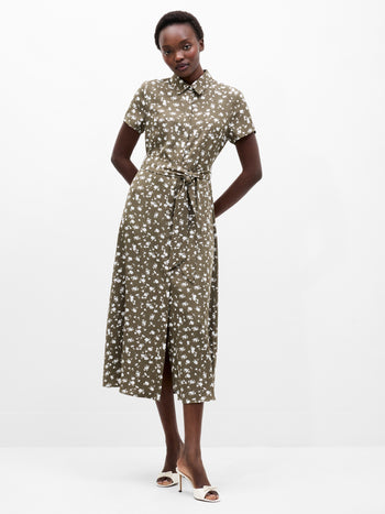 Floral Printed Short Sleeve Shirt Dress