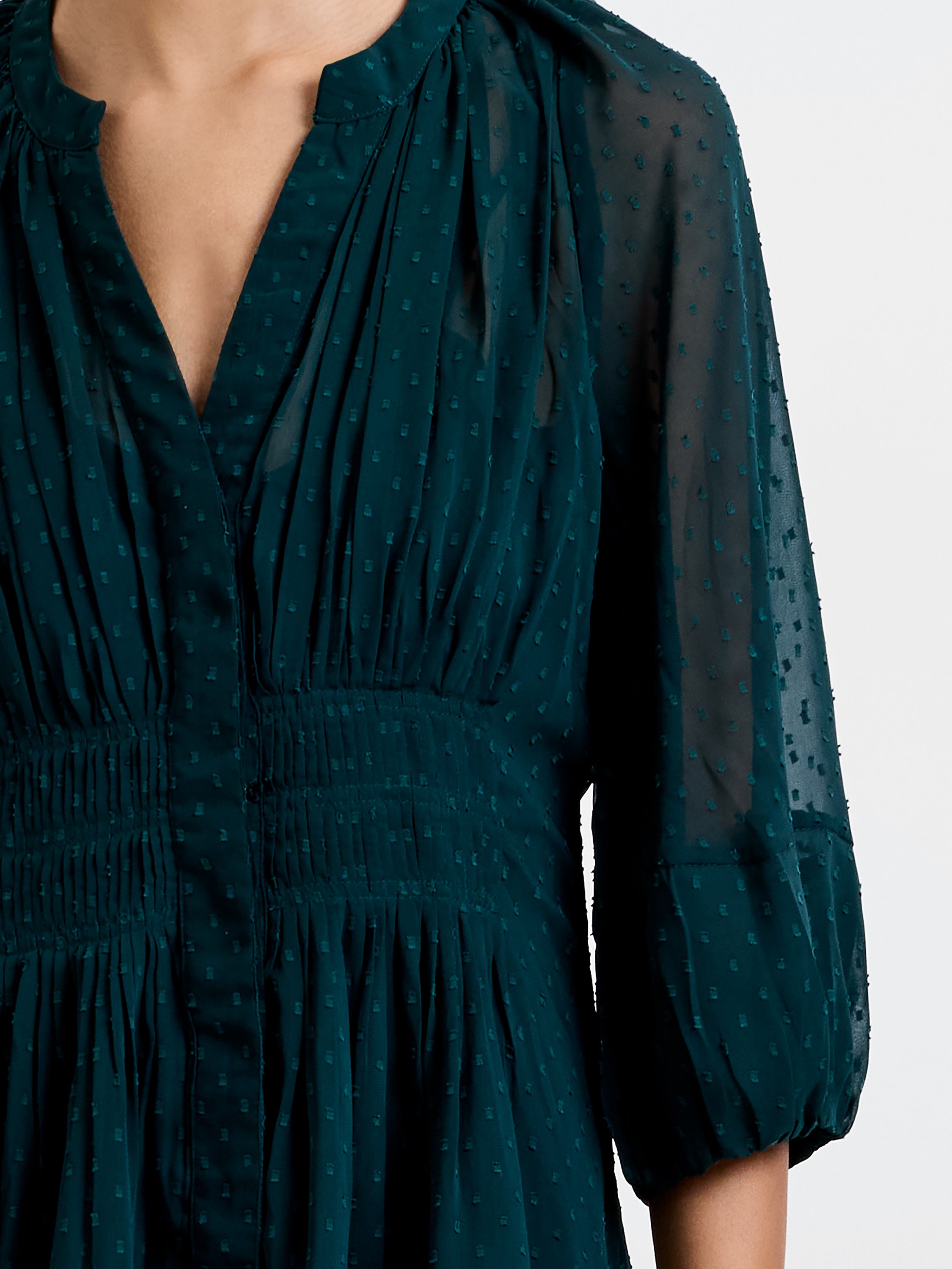 Dobby Pleated Waist Mini Dress