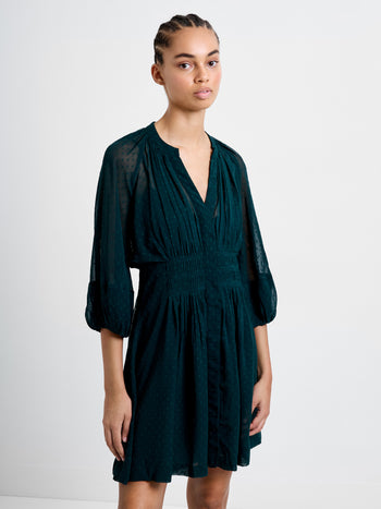 Dobby Pleated Waist Mini Dress