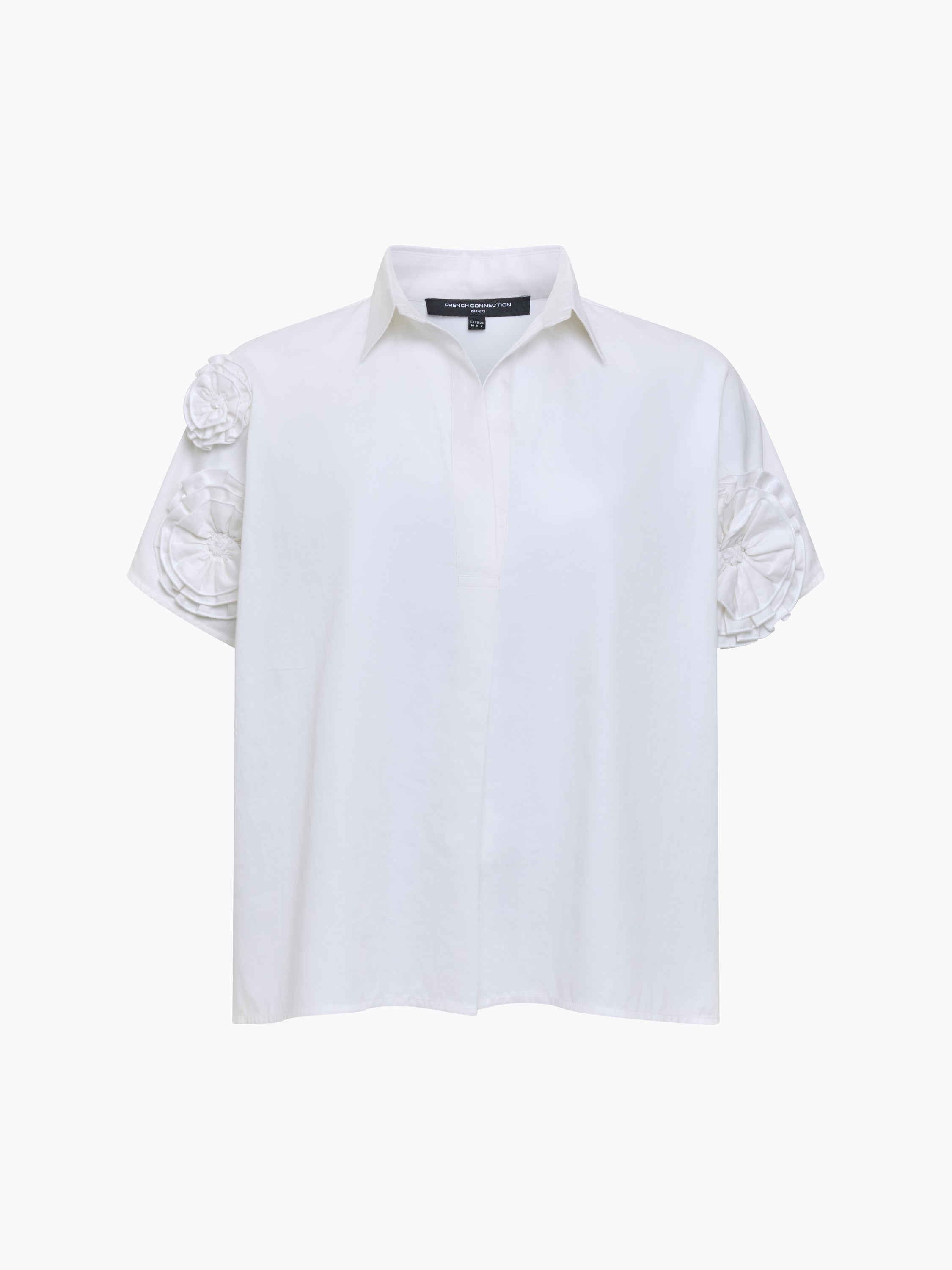 Sindey Cotton 3D Floral Short Sleeve White Popover Shirt