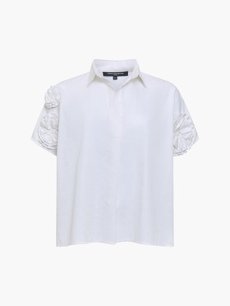 Sindey Cotton 3D Floral Short Sleeve White Popover Shirt