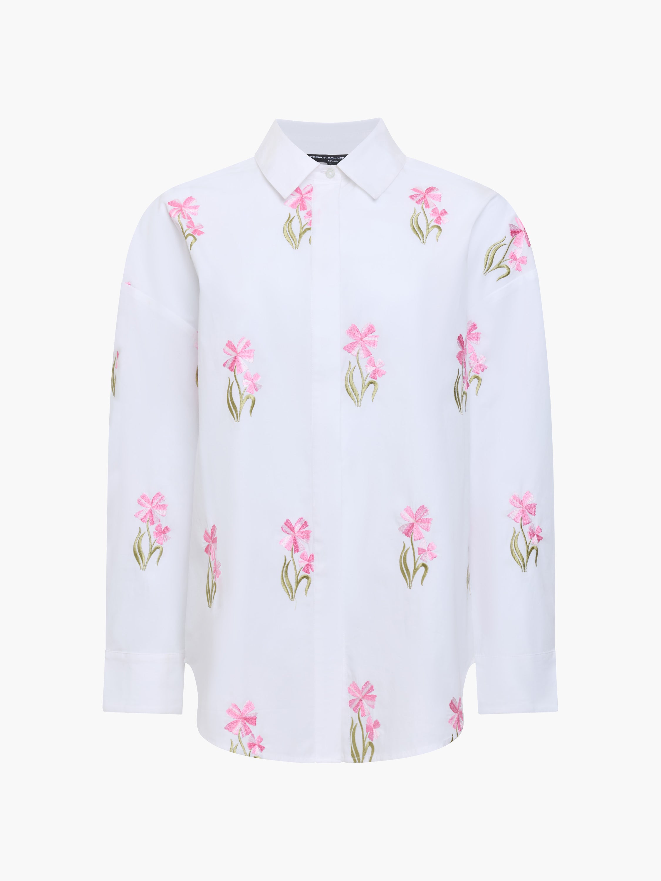 Cambria Cotton Embroidered Floral White Shirt