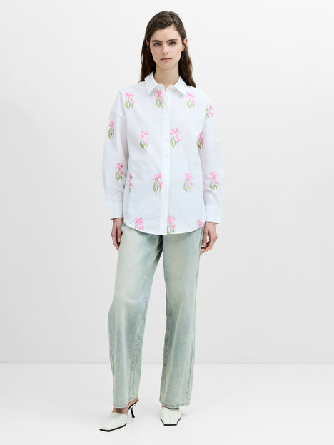 Cambria Cotton Embroidered Floral White Shirt