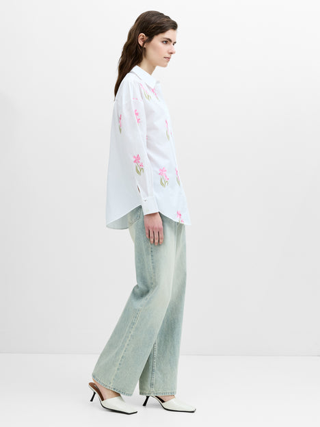 Cambria Cotton Embroidered Floral White Shirt