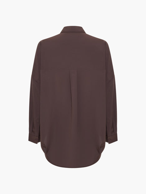 Crepe Light Brown Long Sleeve Popover Shirt
