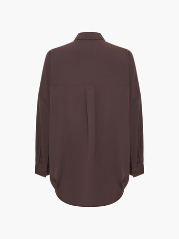 Crepe Light Brown Long Sleeve Popover Shirt