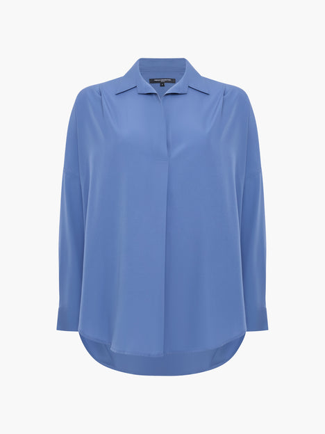 Crepe Light Blue Long Sleeve Popover Shirt