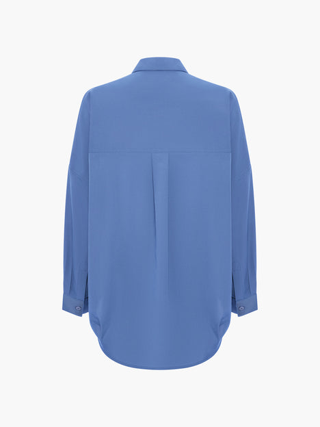 Crepe Light Blue Long Sleeve Popover Shirt