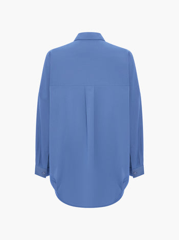 Crepe Light Blue Long Sleeve Popover Shirt