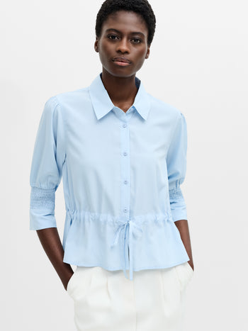 Crepe Light Collared Tie Waist Top