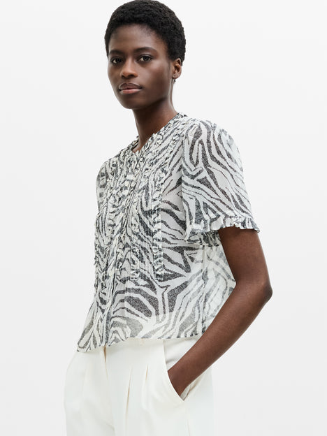 Josie Short Sleeve Zebra Print Ruffle Top
