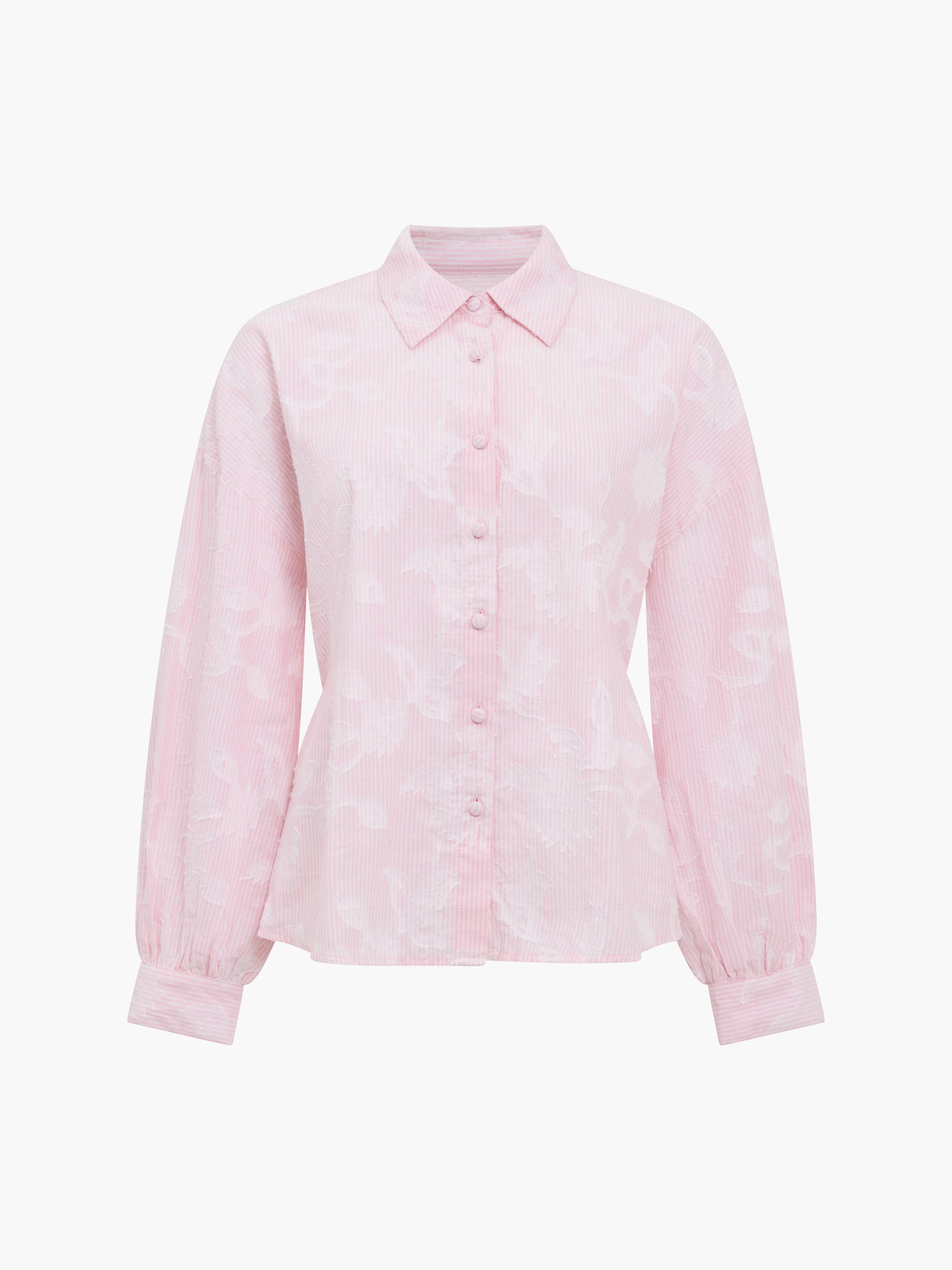 Naya Floral Jacquard Striped Pink Long Sleeve Shirt