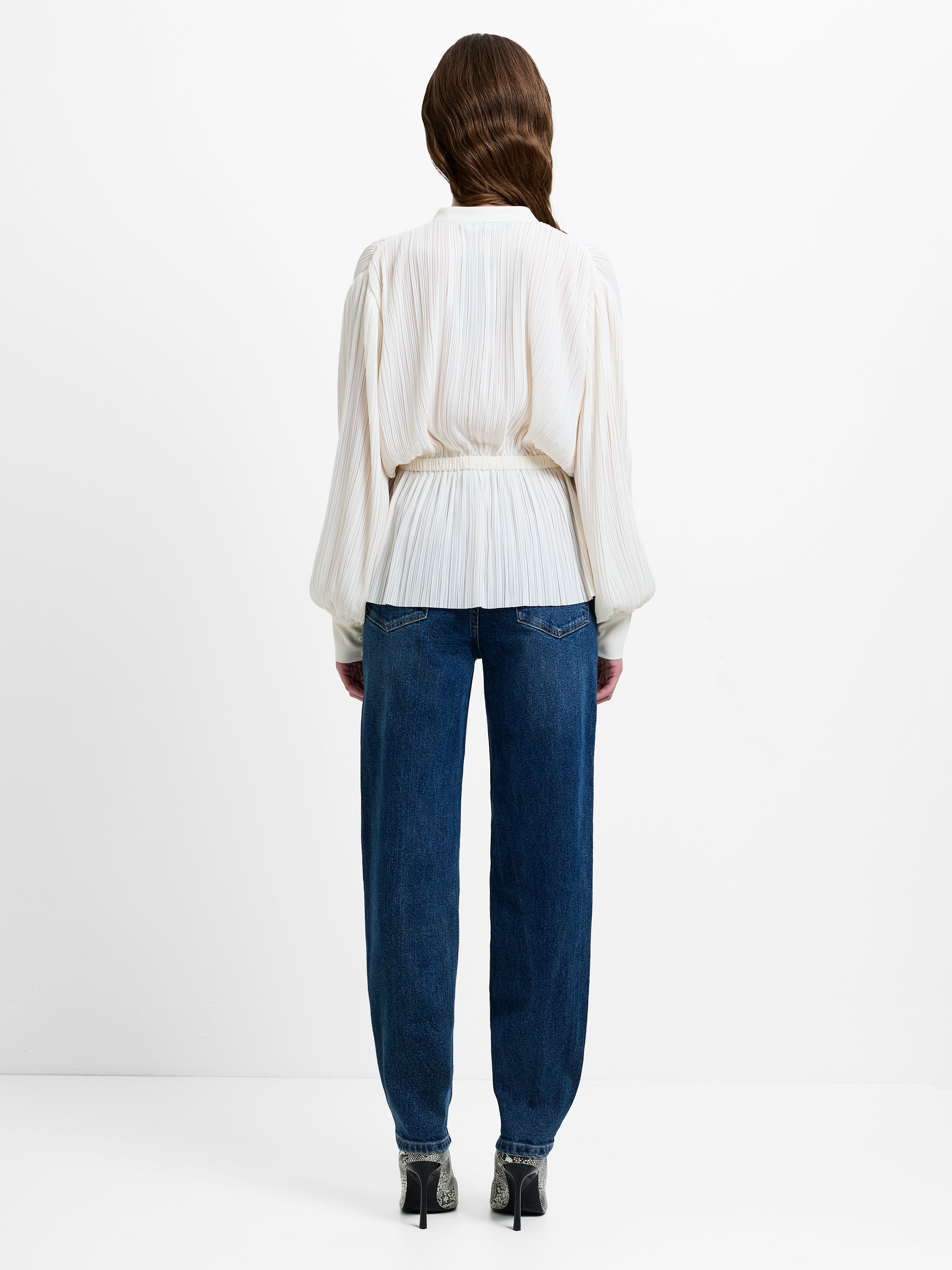 Noelle Plisse Military Tie Up Cream Blouse