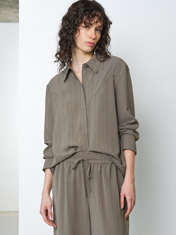 Erma Pinstripe Western Yoke Khaki Green Shirt