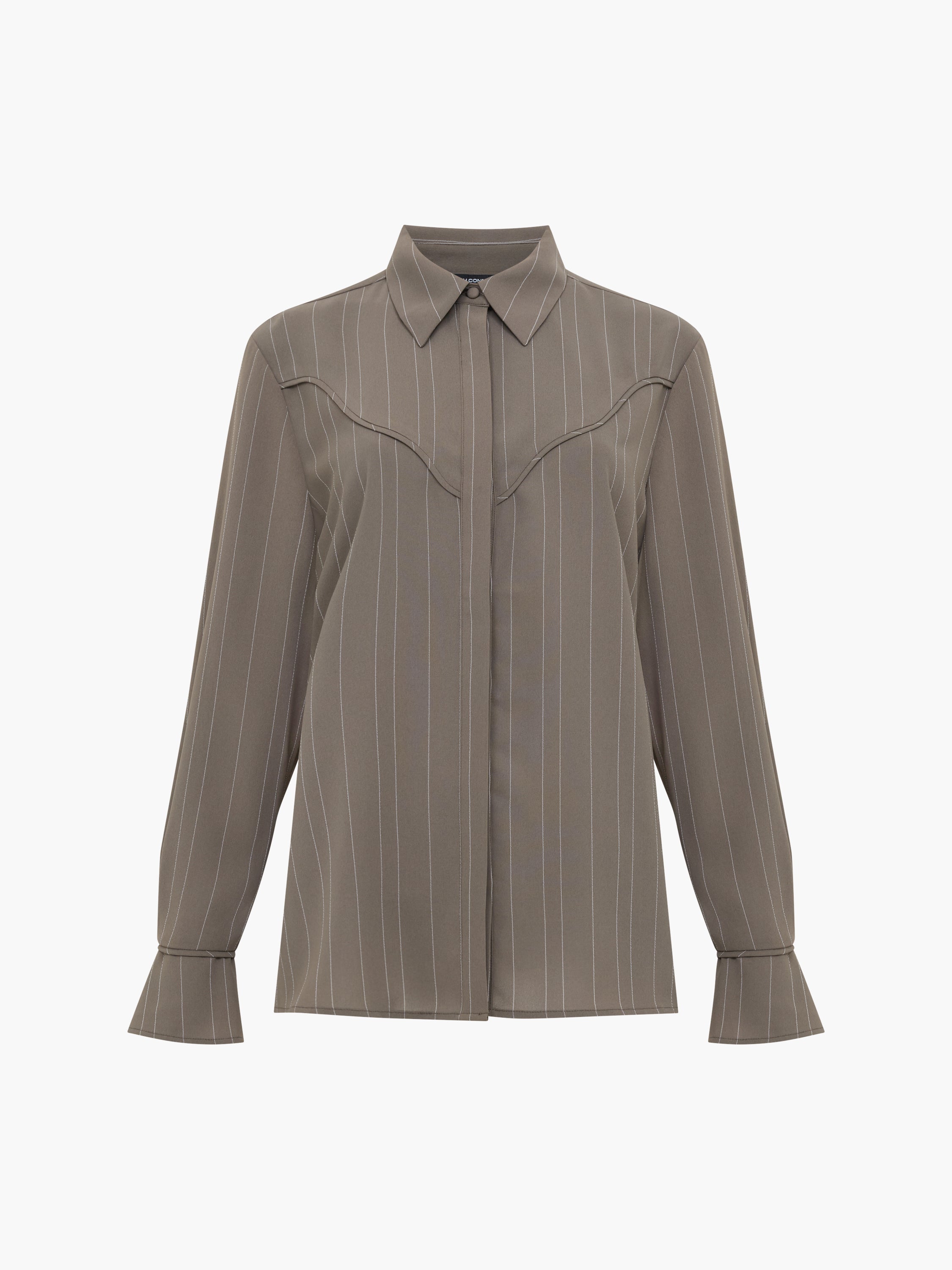 Erma Pinstripe Western Yoke Khaki Green Shirt