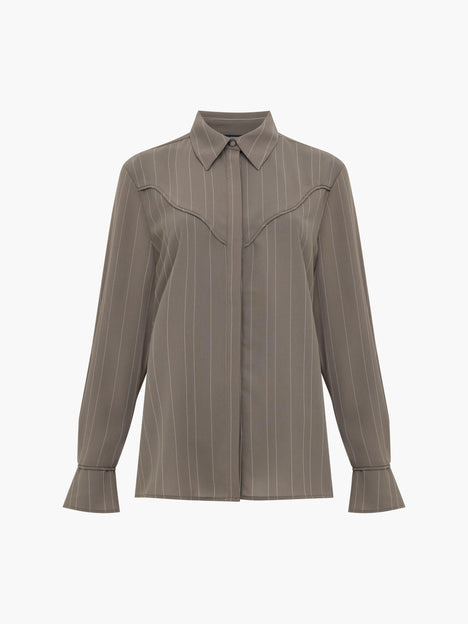 Erma Pinstripe Western Yoke Khaki Green Shirt