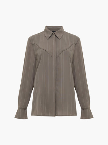 Erma Pinstripe Western Yoke Khaki Green Shirt
