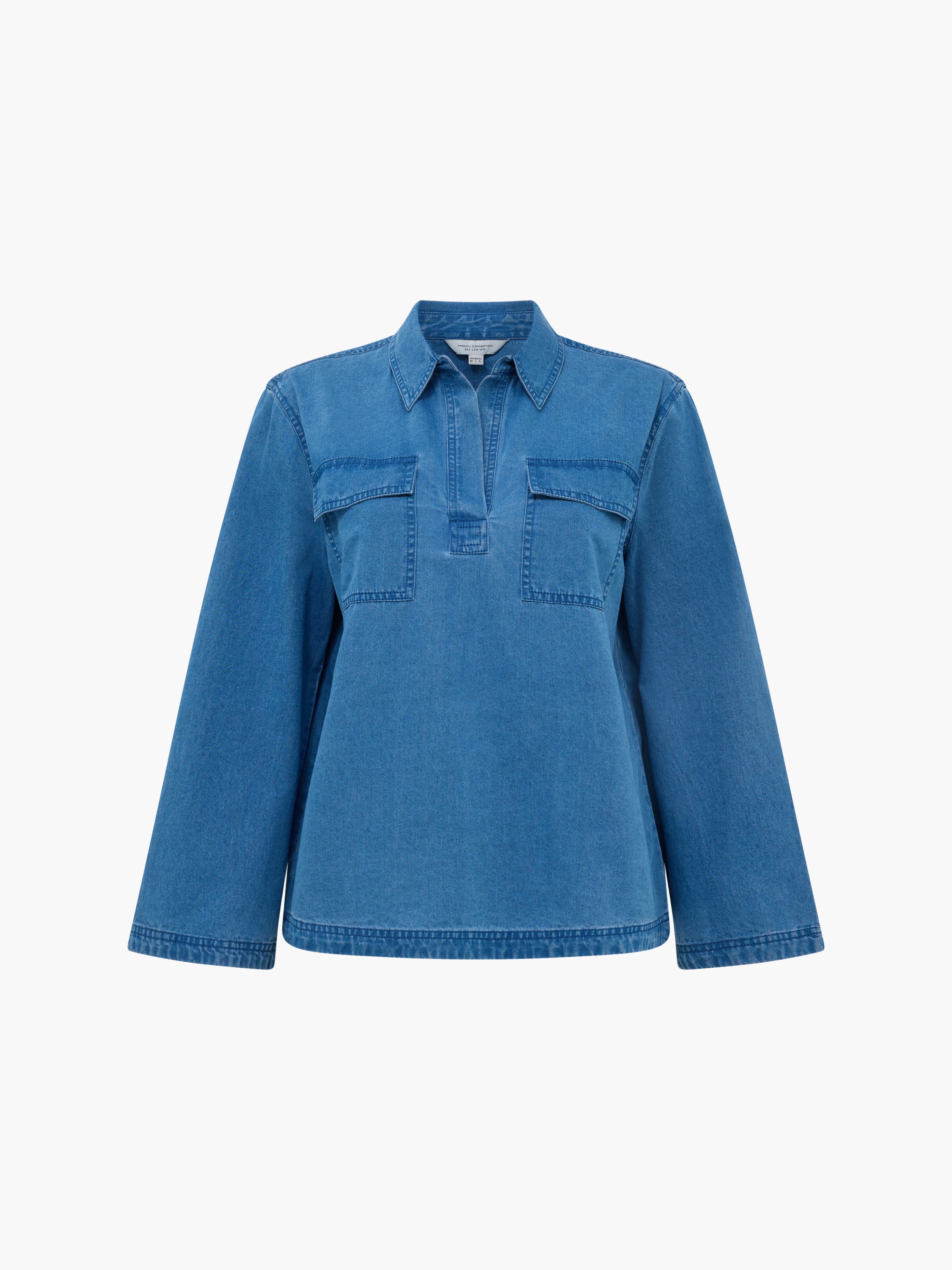 Zaves Chambray Denim Blue Pocket Popover Shirt