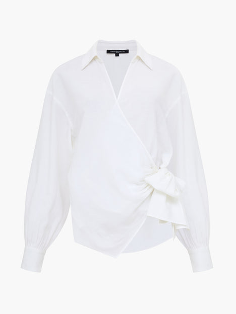 Ariette Linen Blend White Wrap Over Shirt