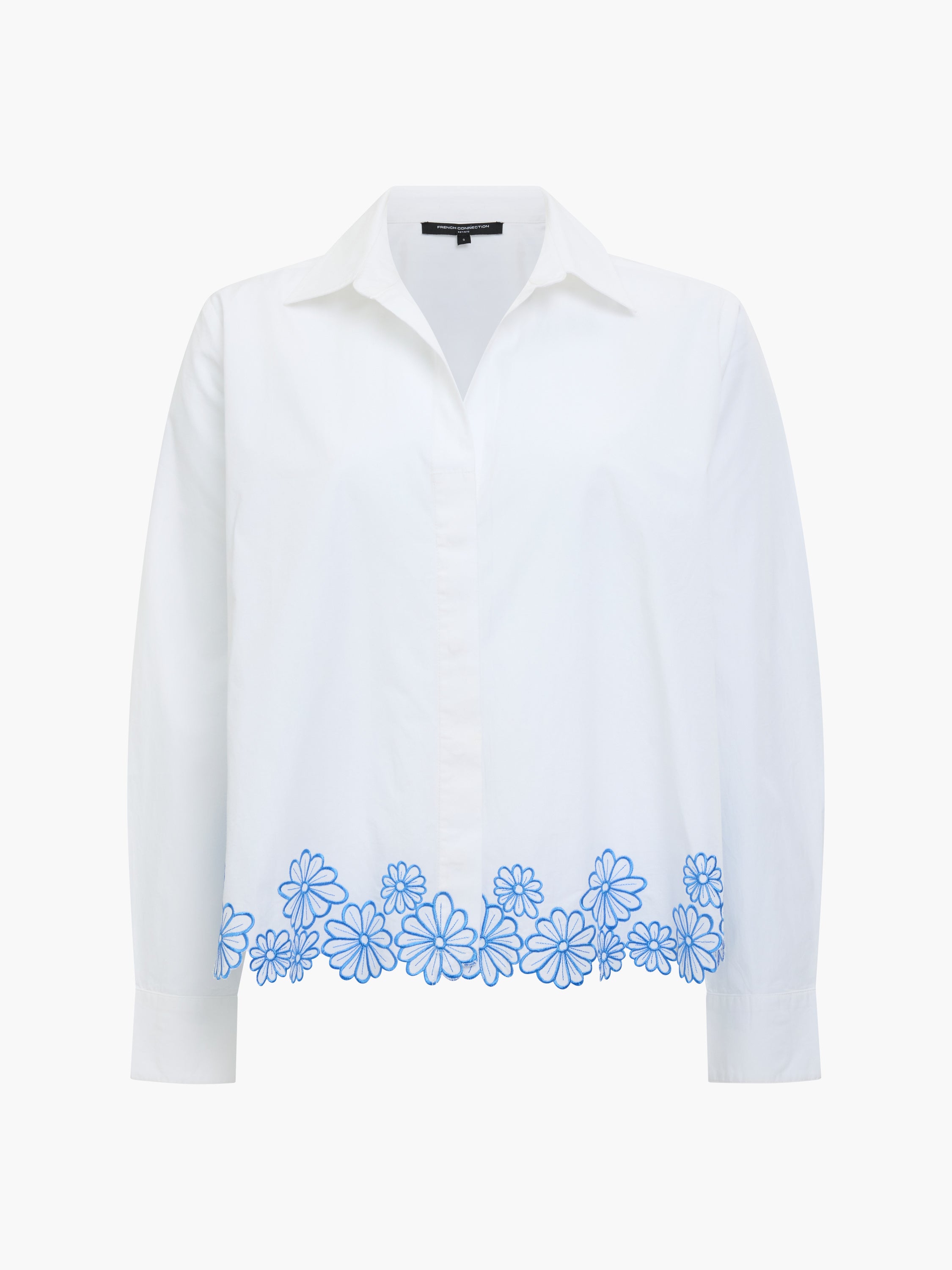 Cambria Cotton Floral Embroidered Hem White Shirt