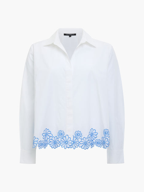 Cambria Cotton Floral Embroidered Hem White Shirt