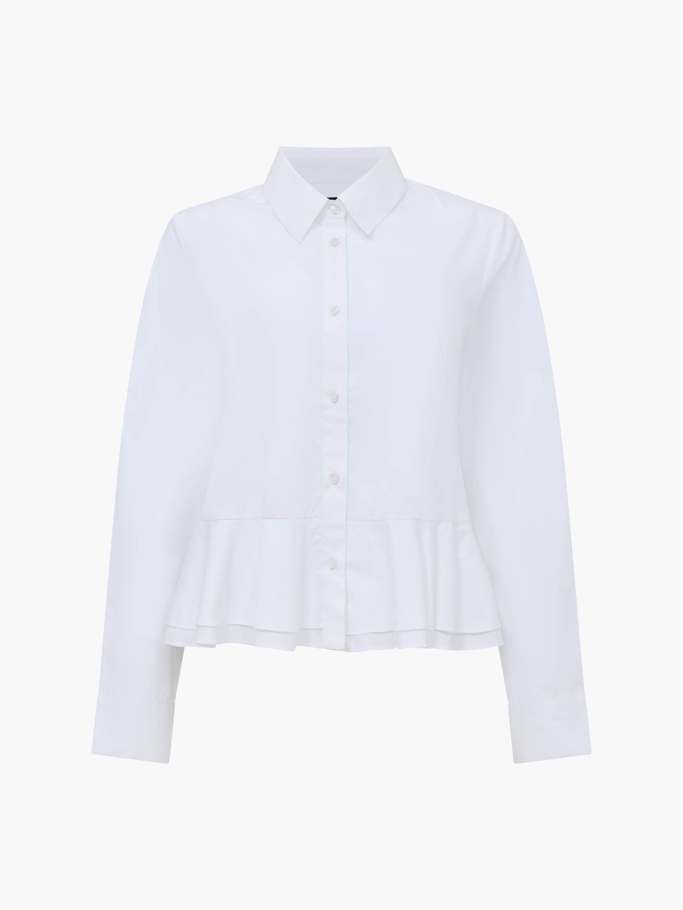 Cambria Cotton Ruffle Hem White Peplum Shirt