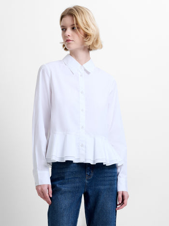 Cambria Cotton Ruffle Hem White Peplum Shirt
