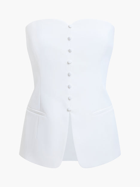 Harrie Tailored Faux Button White Strapless Top