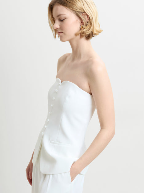 Harrie Tailored Faux Button White Strapless Top
