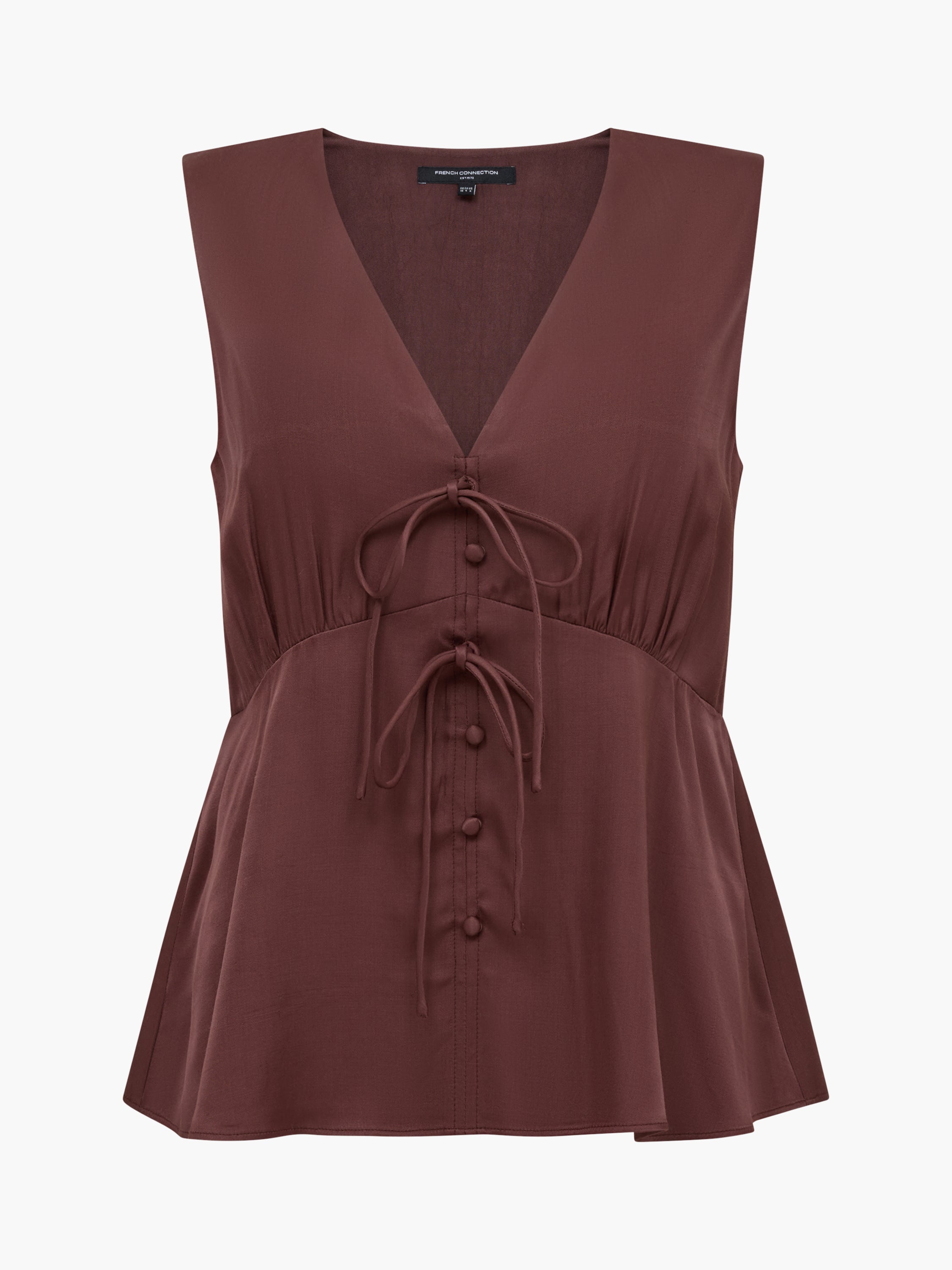 Candice Satin Bow Brown Tie-Up Top