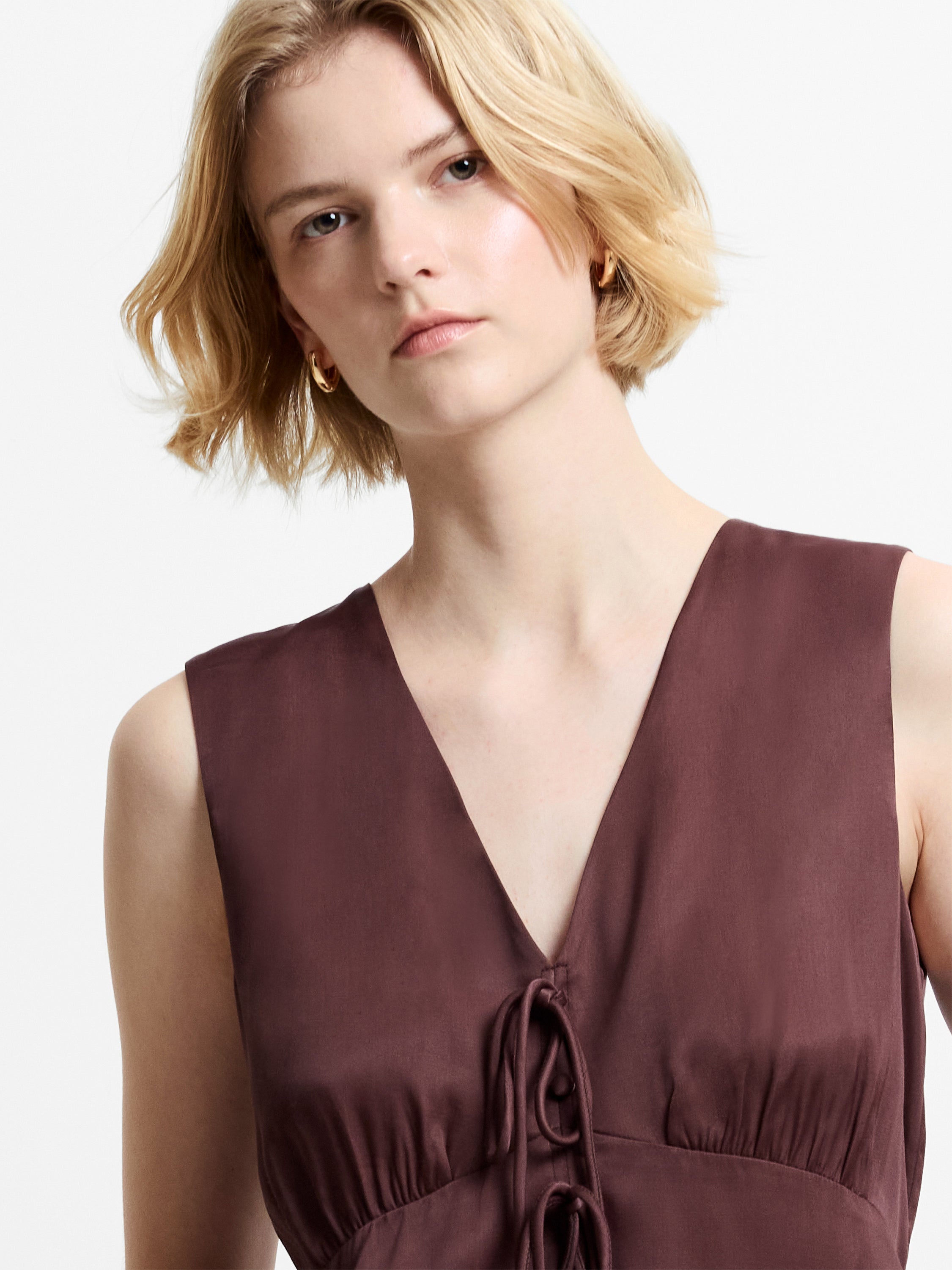 Candice Satin Bow Brown Tie-Up Top