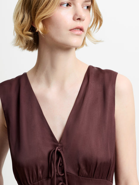 Candice Satin Bow Brown Tie-Up Top