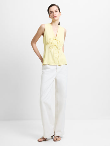 Candice Satin Bow Butter Yellow Tie-Up Top