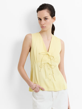 Candice Satin Bow Butter Yellow Tie-Up Top