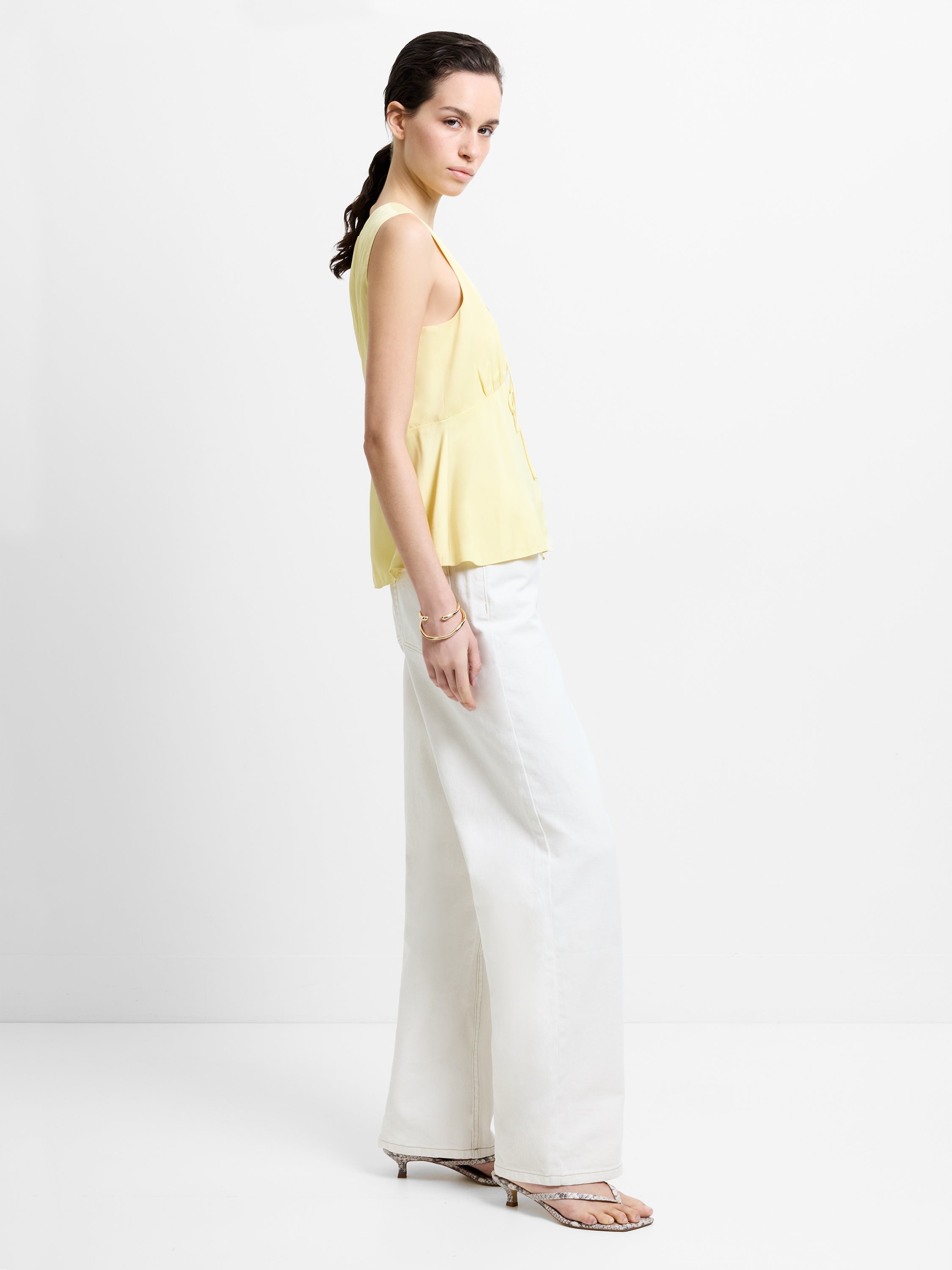Candice Satin Bow Butter Yellow Tie-Up Top