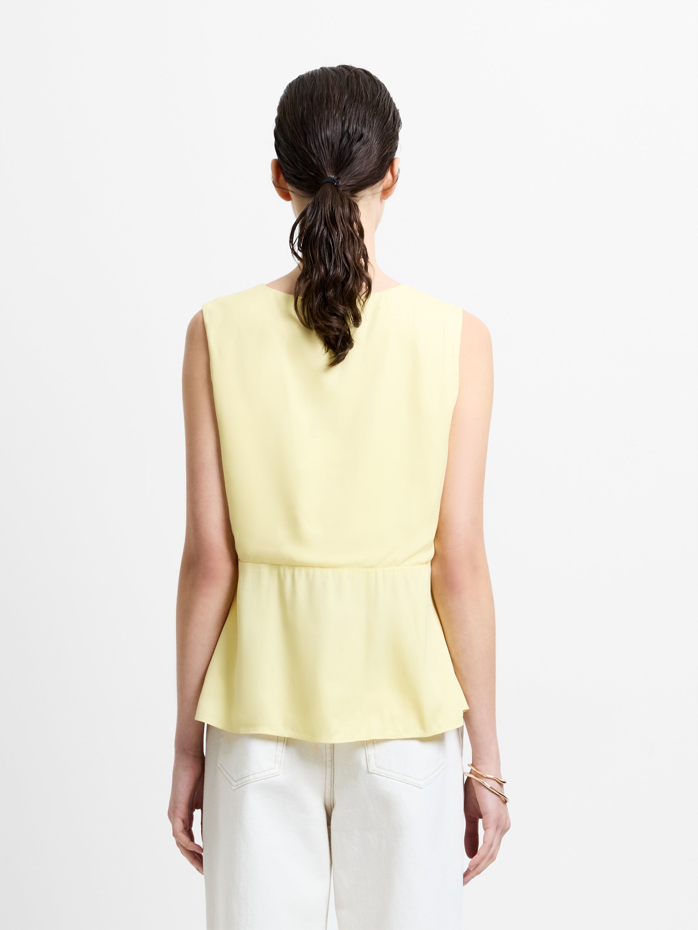 Candice Satin Bow Butter Yellow Tie-Up Top