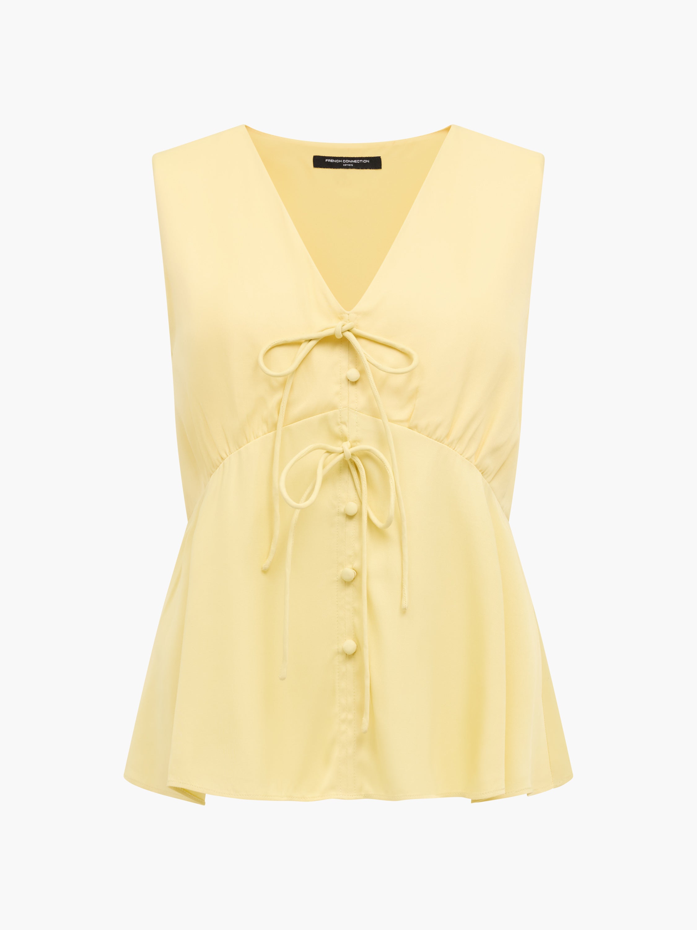 Candice Satin Bow Butter Yellow Tie-Up Top